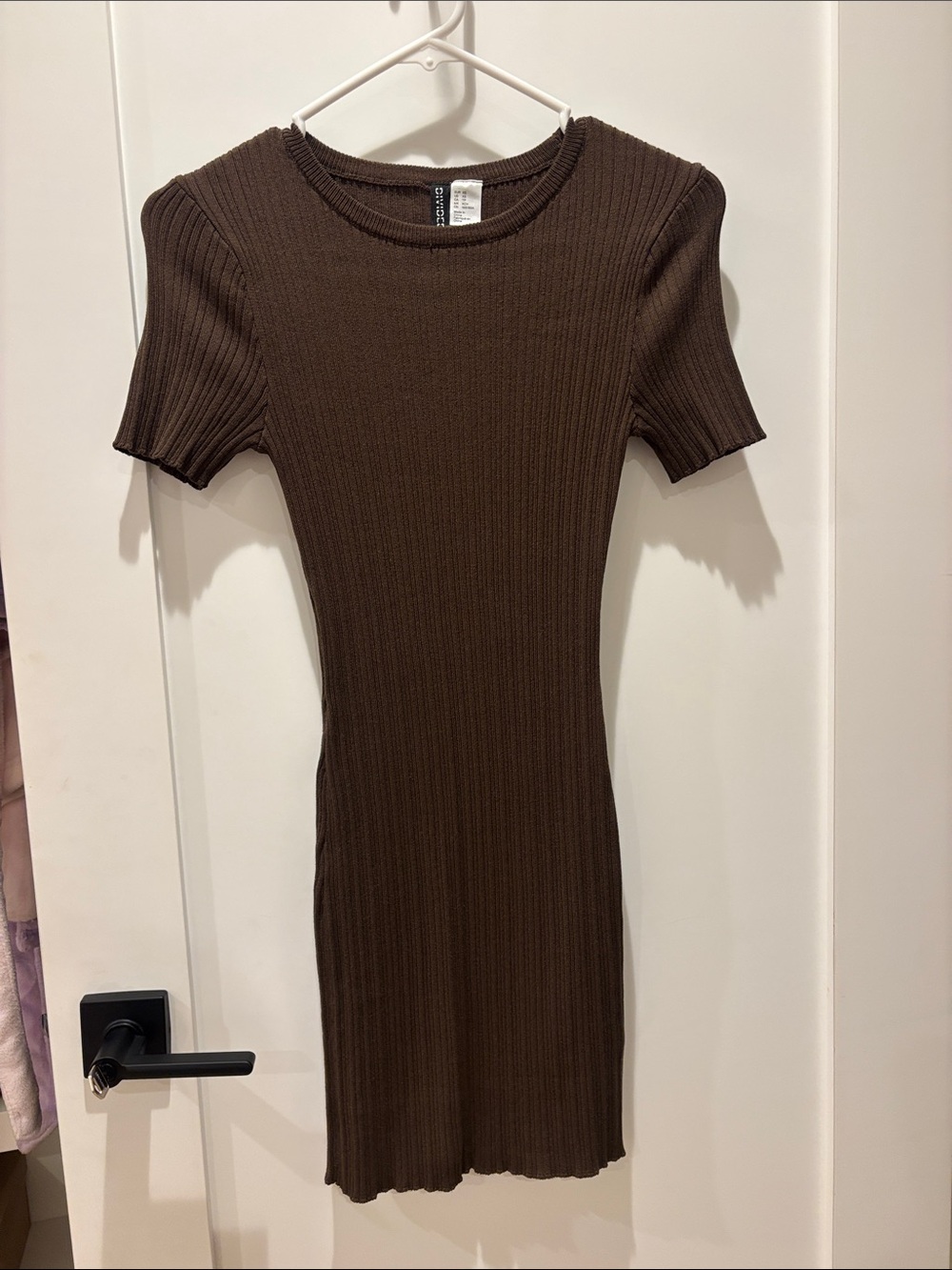 H&M Ribbed Short Sleeve Midi Dress - Brown